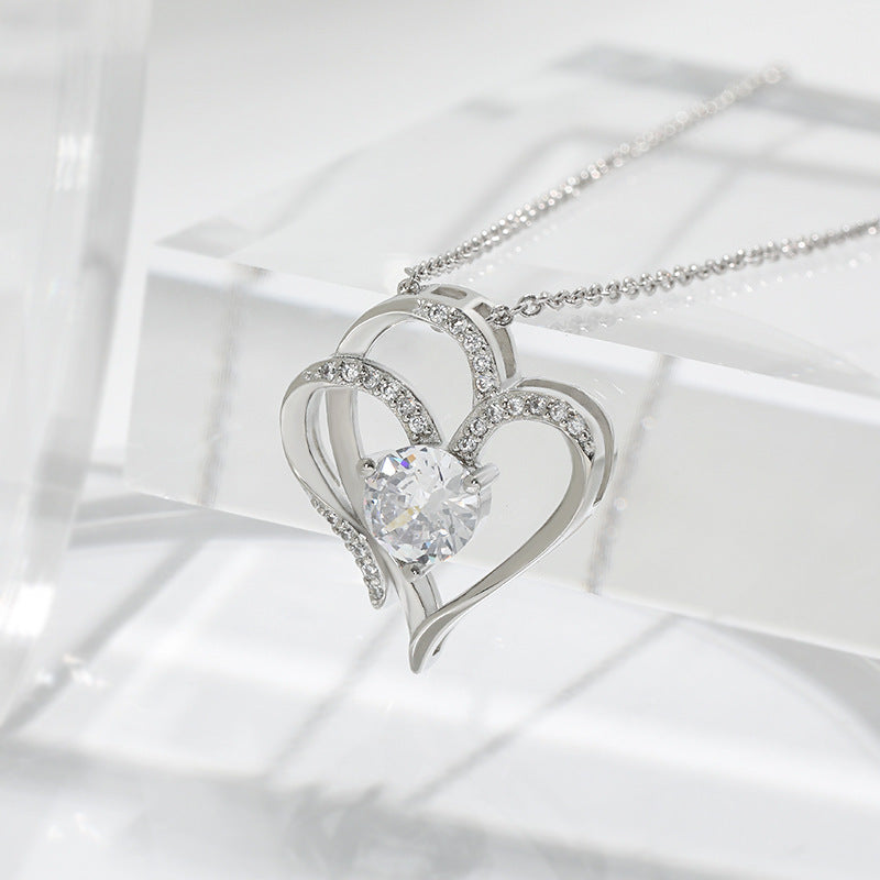 Zircon Double Love Necklace with Rhinestones π Sparkling heart-shaped design for timeless elegance!