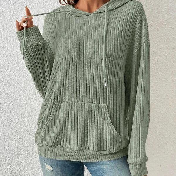 Mandotos Womens Knit Hoodie Sweatshirt With Pockets Drawstring Long Sleeve Solid Sunken Stripe Knitwear
