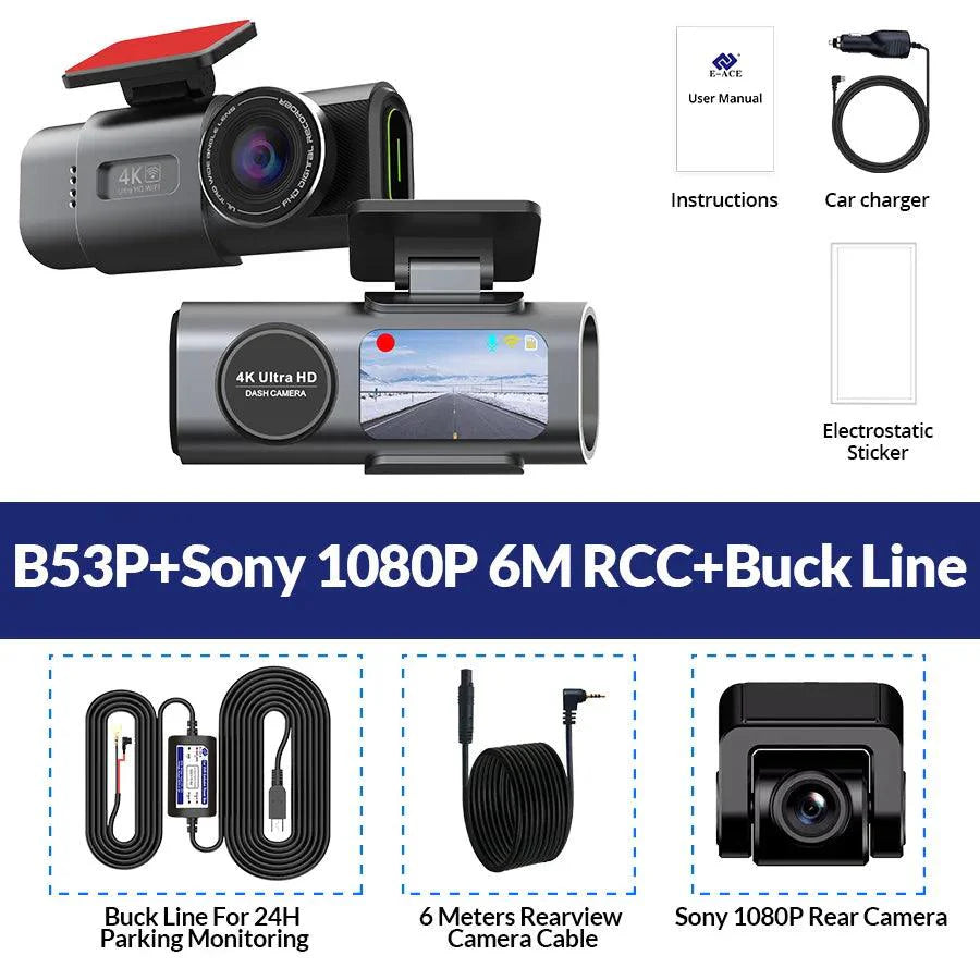 4K Dual Lens Dashboard Cam with Night Vision & GPS - Built-in Wi-Fi & Parking Mode