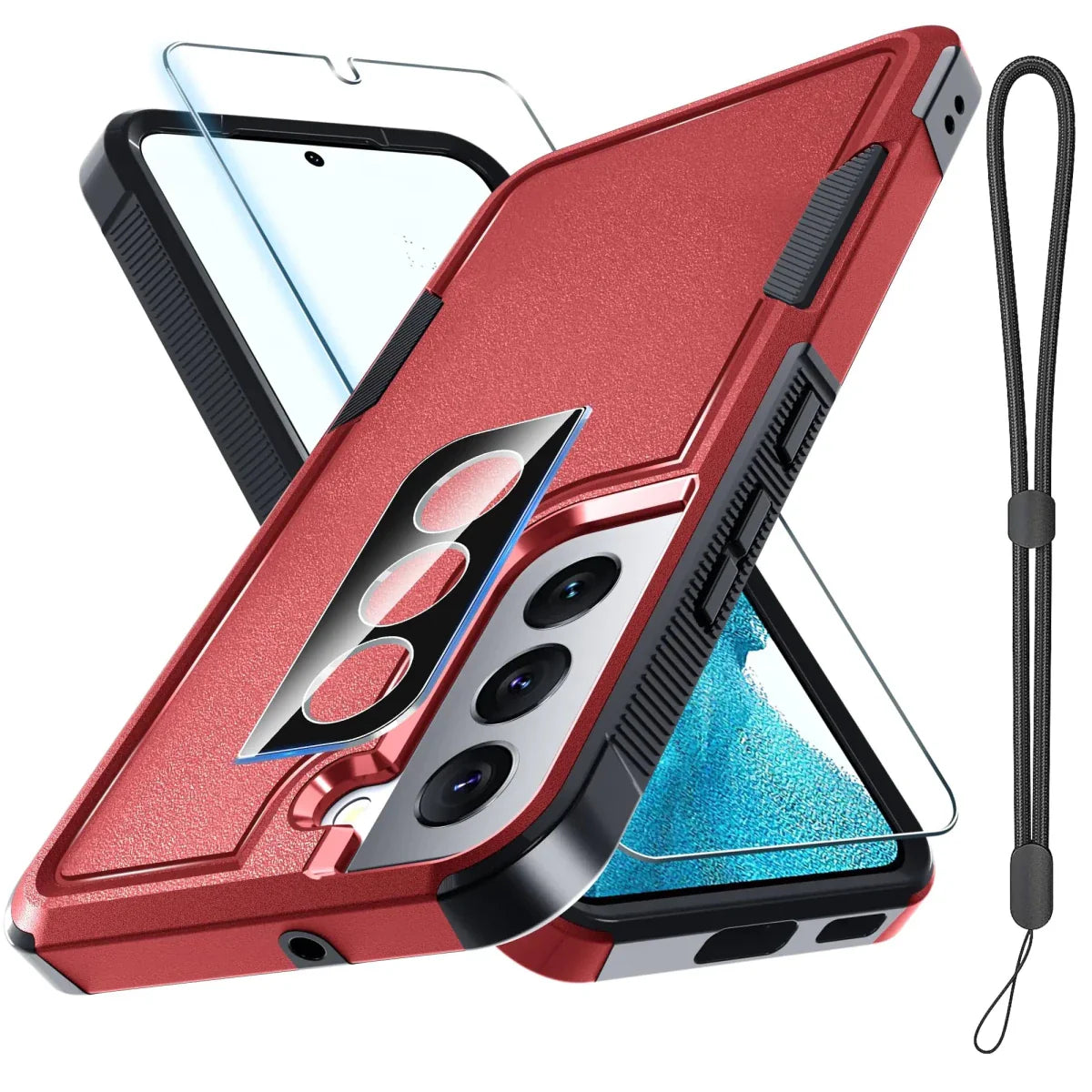 Samsung Galaxy S22 Rugged Full-Body Case with Screen & Lens Protector - Red