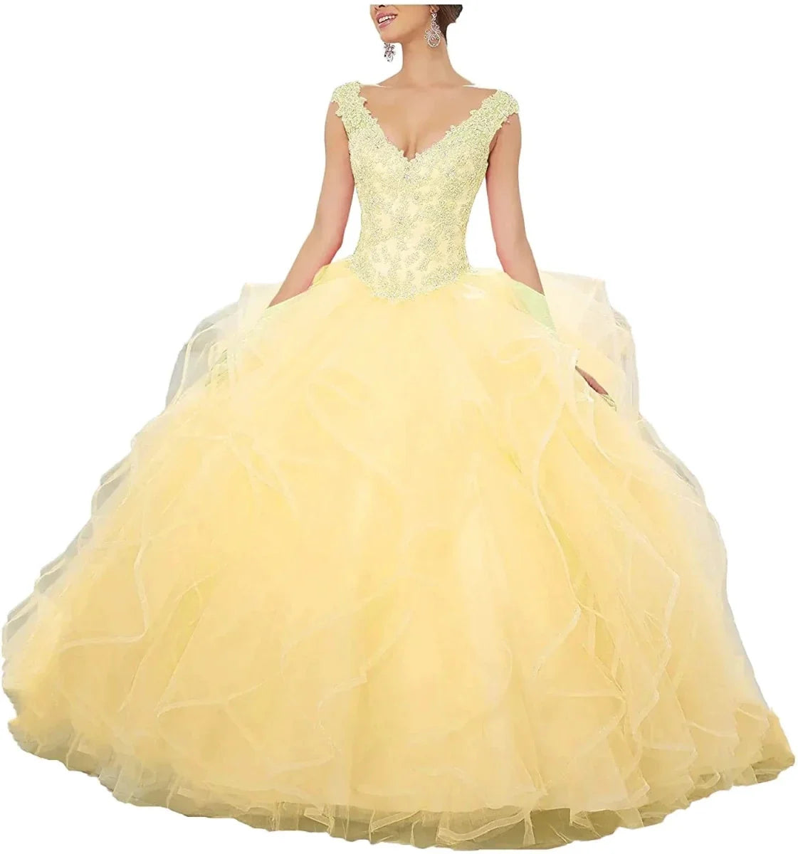 QXMYOO Elegant Yellow Quinceanera Prom Gowns