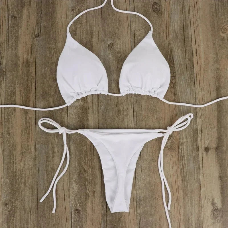 Summer Sexy Solid Mirco Bikini Set Women Tie Side G-String Thong Swimsuit Female Bandage Bathing Suit Brazilian Swimwear Biquini