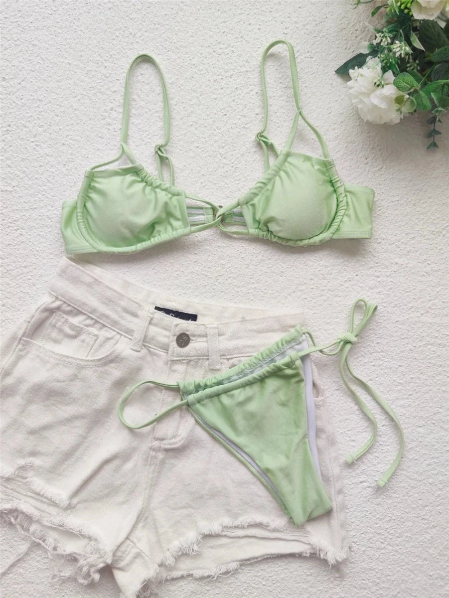 Unique Design Thong Bikini Lace up Beach Womens Swimwear 2 Piece Swimsuits