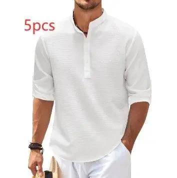 Men's Casual Shirt Long Sleeve Stand Collar Solid Color Shirt Mens Clothing