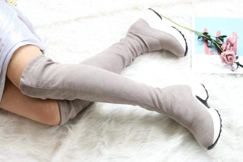 Round toe sports high heel over knee boots