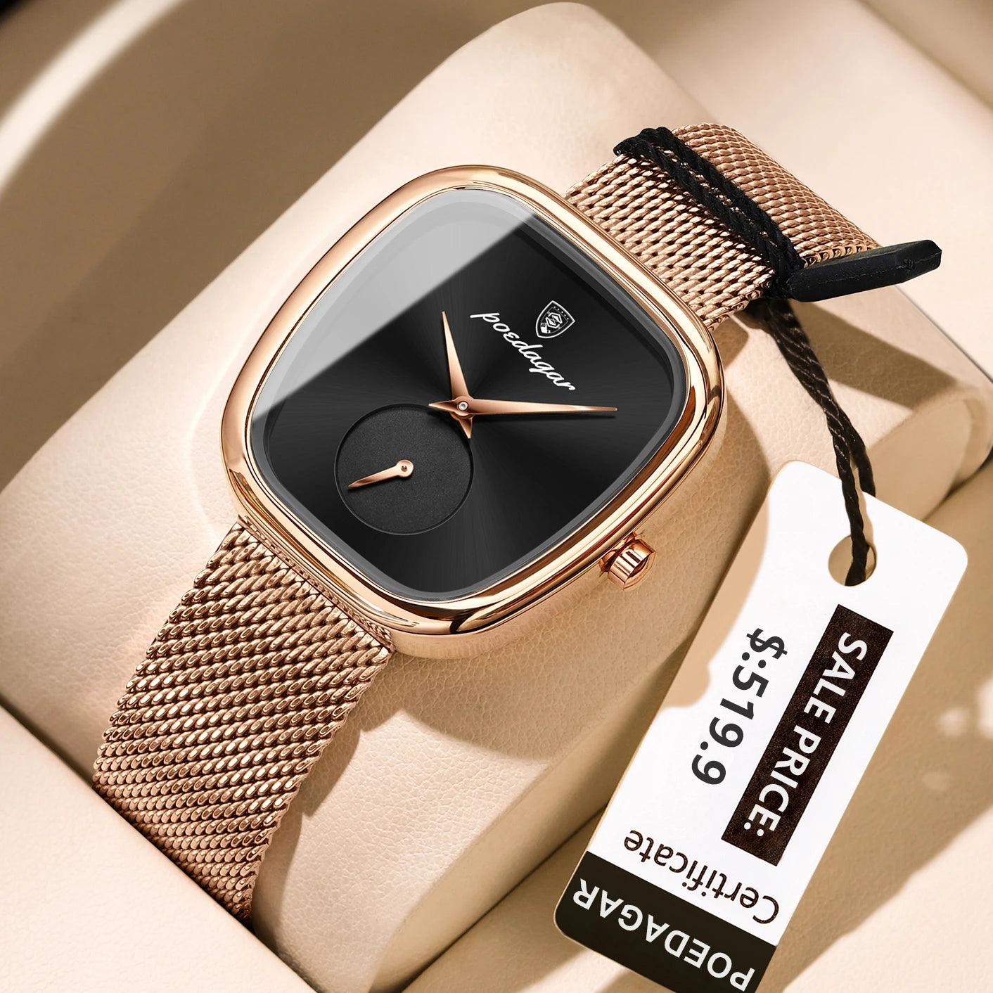 POEDAGAR Elegant Women's Mesh Watch - Waterproof Stainless Steel Quartz Timepiece for Stylish Ladies