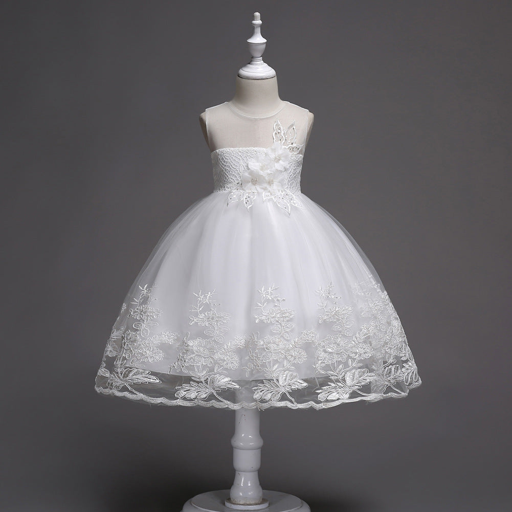 First Communion Flower Girl Dress - Mandotos Lace Trim Tulle Bead Embroidery