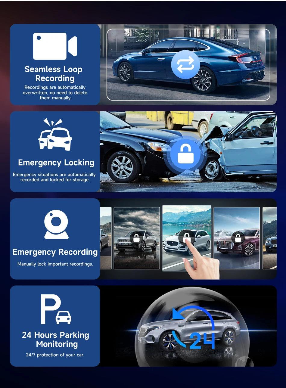 10/11.26 inch Dash Cam 4K Car DVR Wireless Carplay & Android Auto GPS Navigation Video Recorder Dashboard Dual Lens Wifi FM AUX