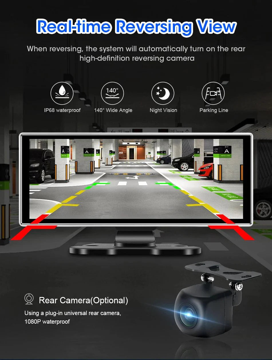 10/11.26 inch Dash Cam 4K Car DVR Wireless Carplay & Android Auto GPS Navigation Video Recorder Dashboard Dual Lens Wifi FM AUX