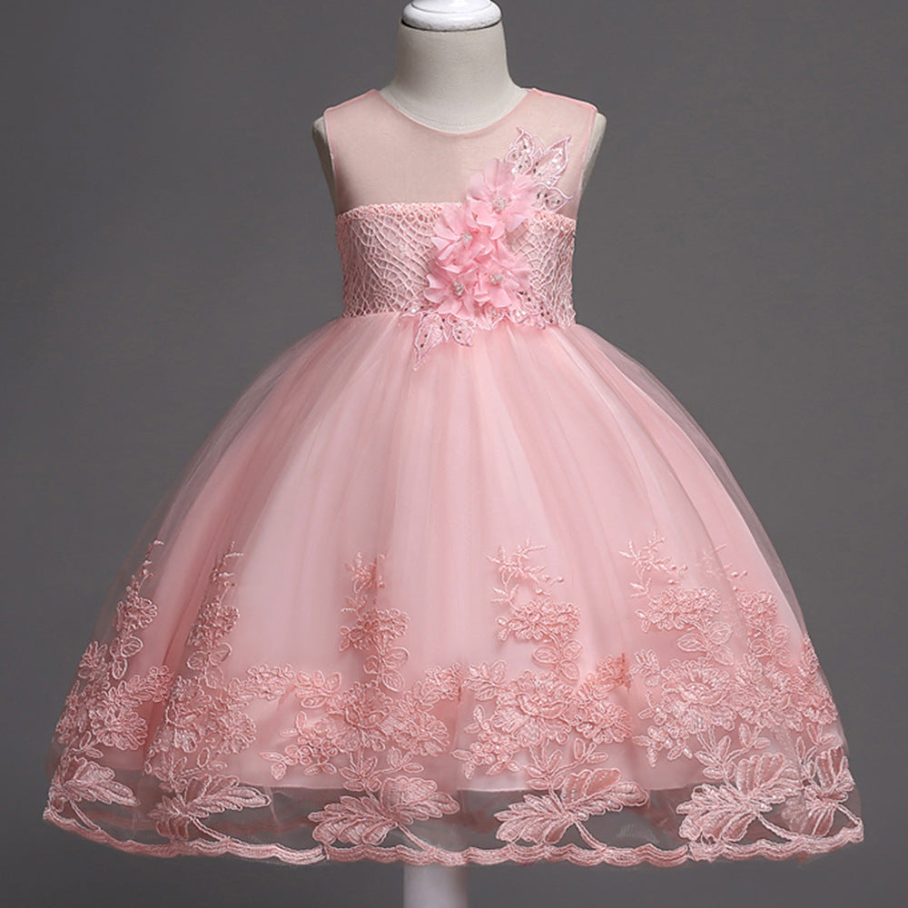 First Communion Flower Girl Dress - Mandotos Lace Trim Tulle Bead Embroidery
