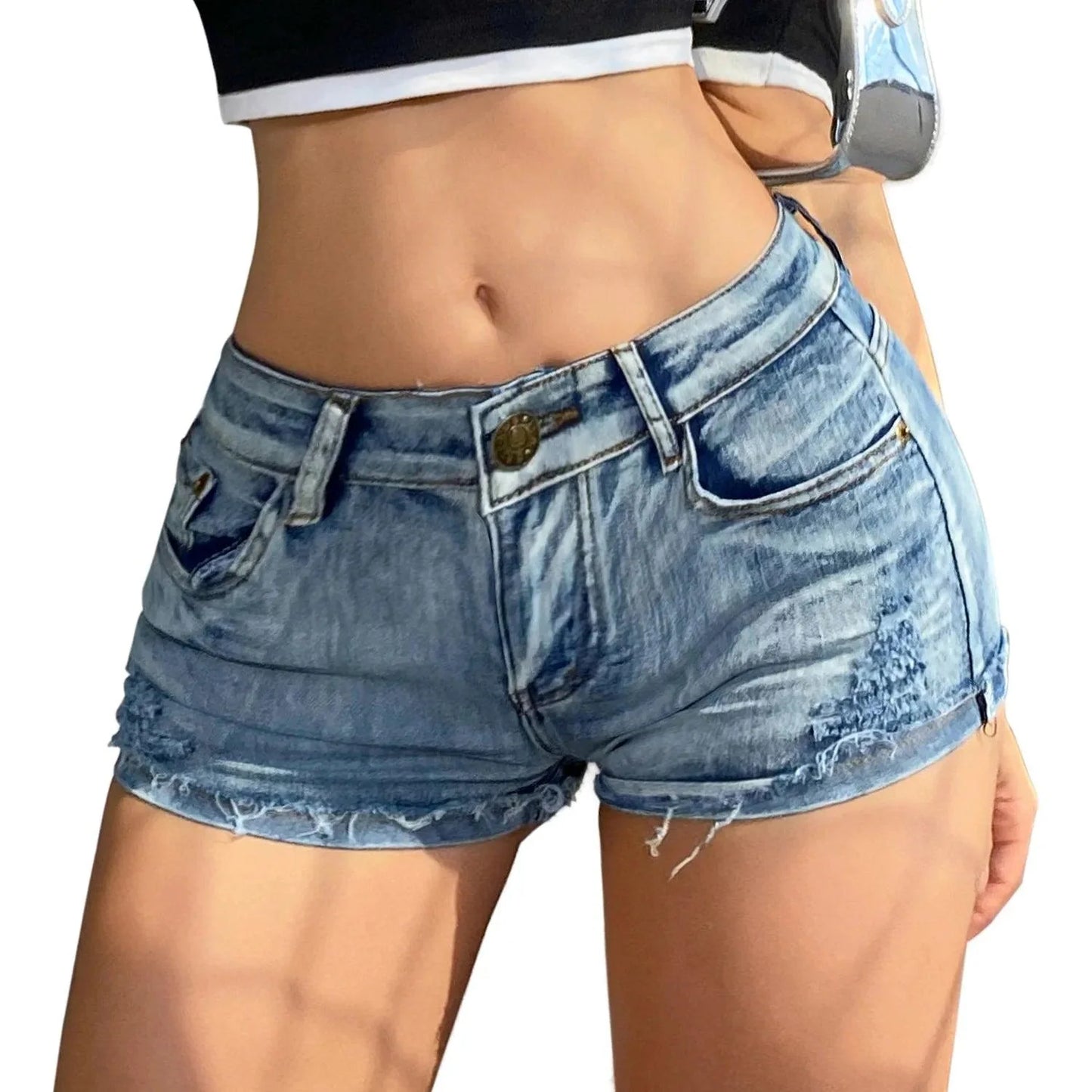 2025 Summer New Women's High-waisted Sexy Jeans Denim Shorts with Button