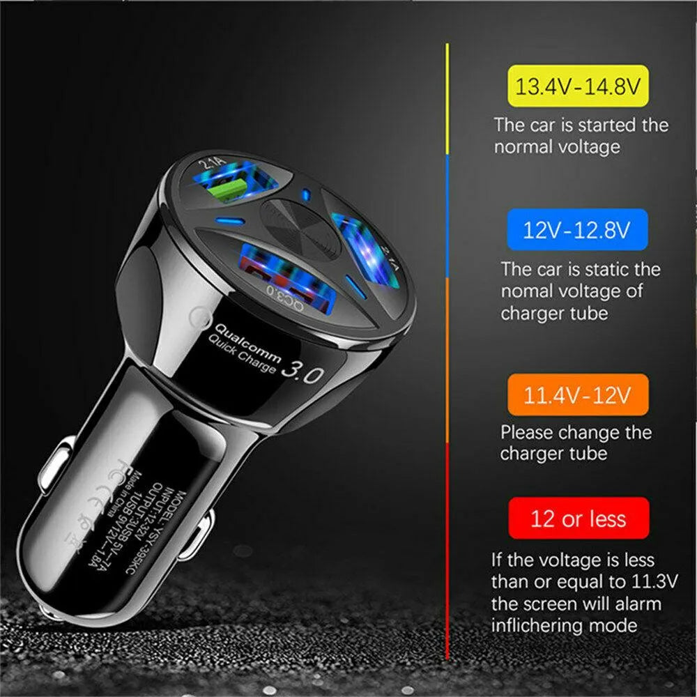 3 Port Fast LED White Car Charger + 3 in 1 Cable Combo Gold