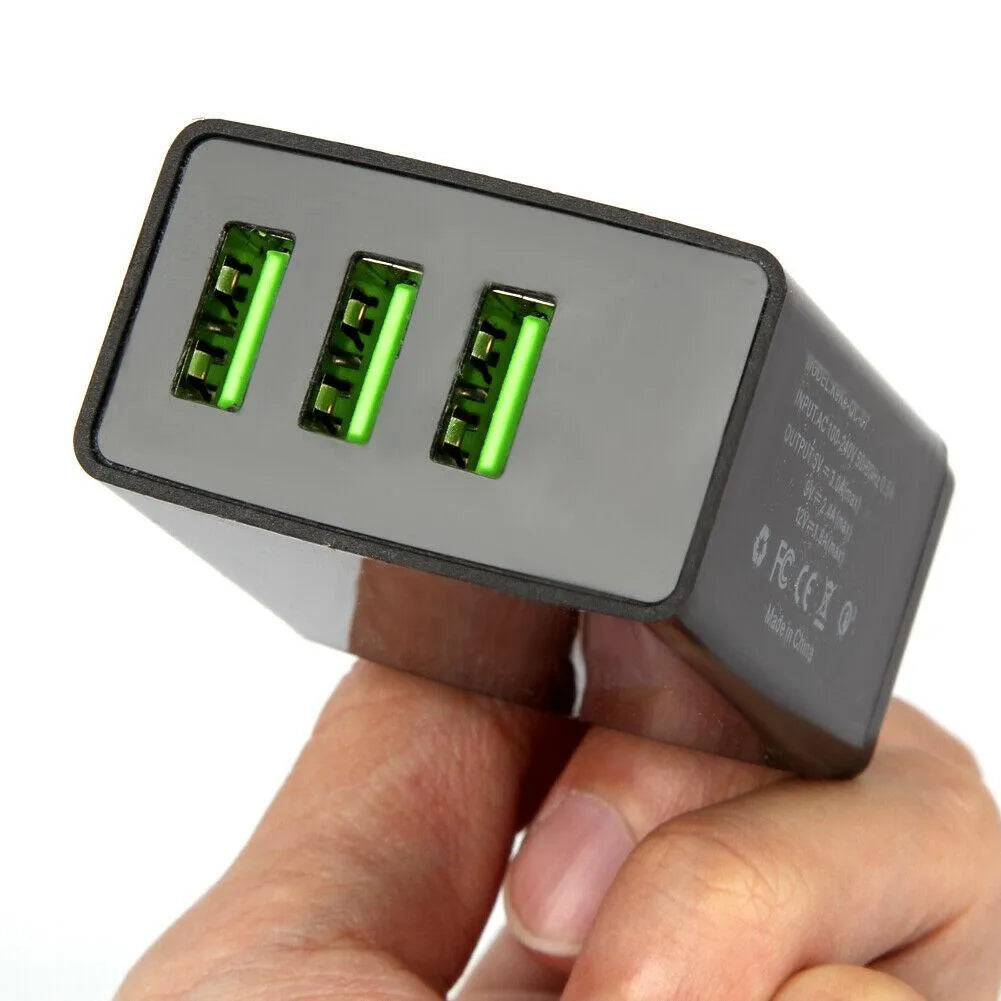 3 port LED Display High Speed Wall Charger White + 3 in 1 Cable Combo