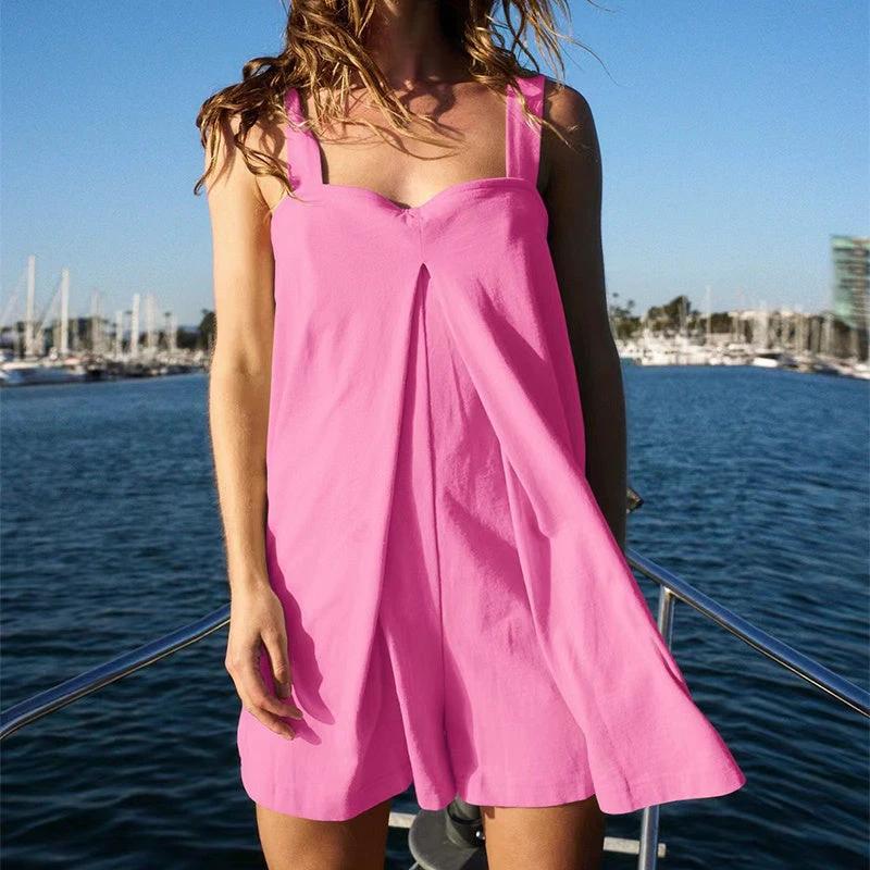 Square Collar Jumpsuit - Summer Shorts Suspender Skirt