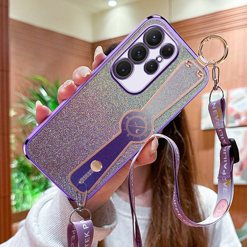 Gradient Glitter Wristband Cross Body Lanyard Phone Case