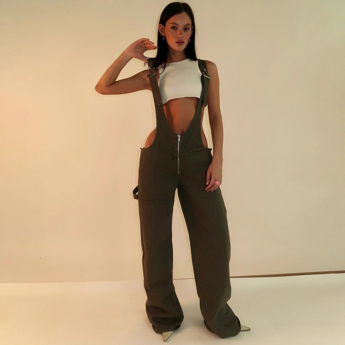 Y2K Denim Overalls - Zipper Suspender Jumpsuit Streetwear