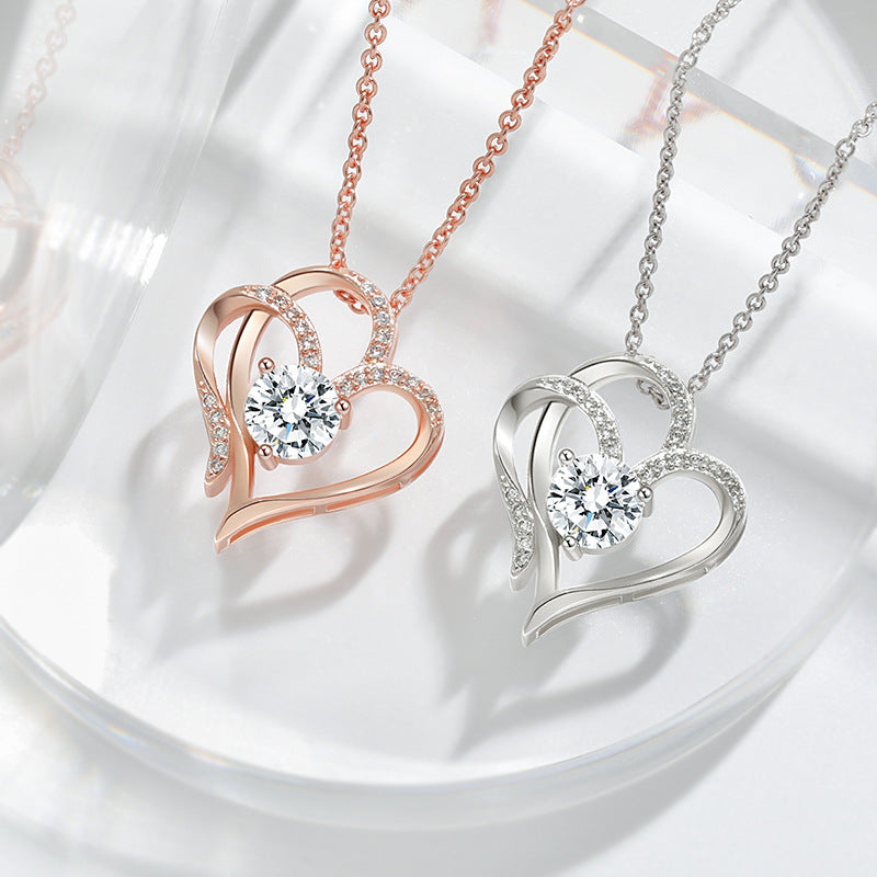 Zircon Double Love Necklace with Rhinestones 💖 Sparkling heart-shaped design for timeless elegance!