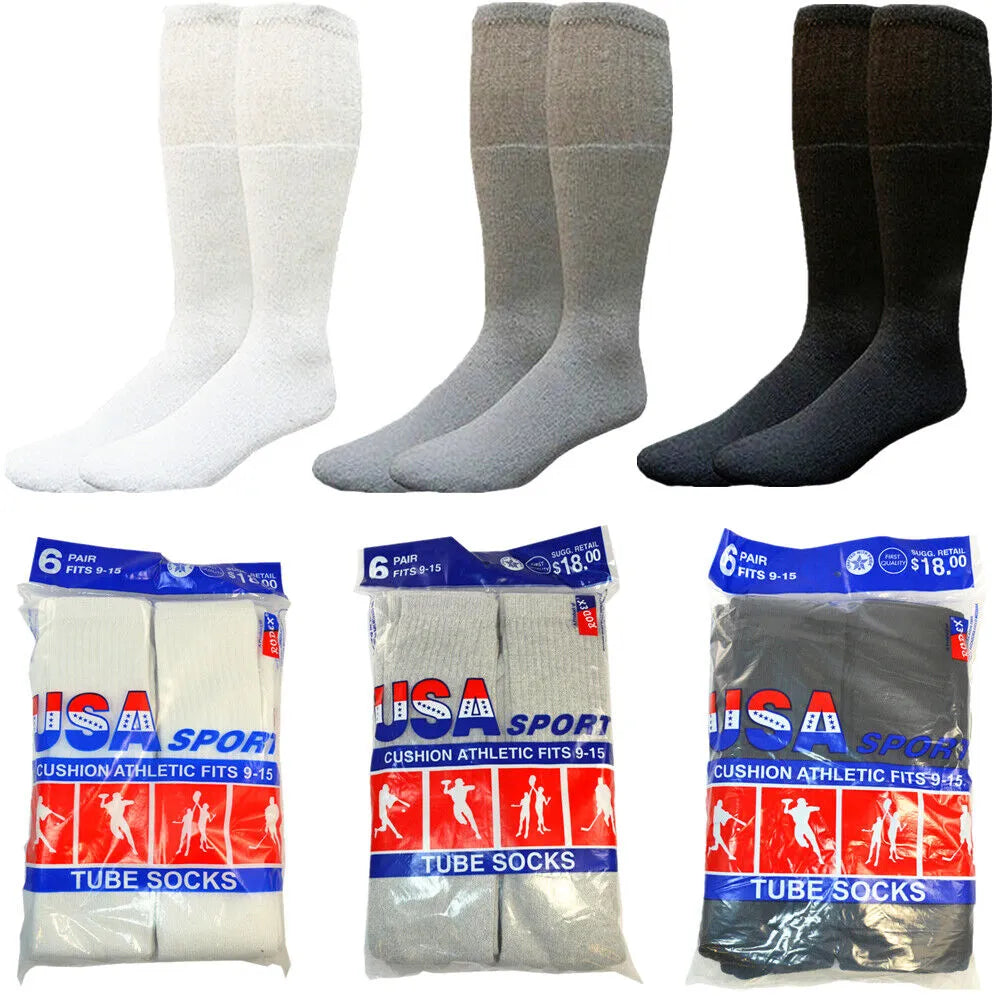 Men Athletic Socks Cotton Sports Solid Tube Socks sox Sizes 9-15