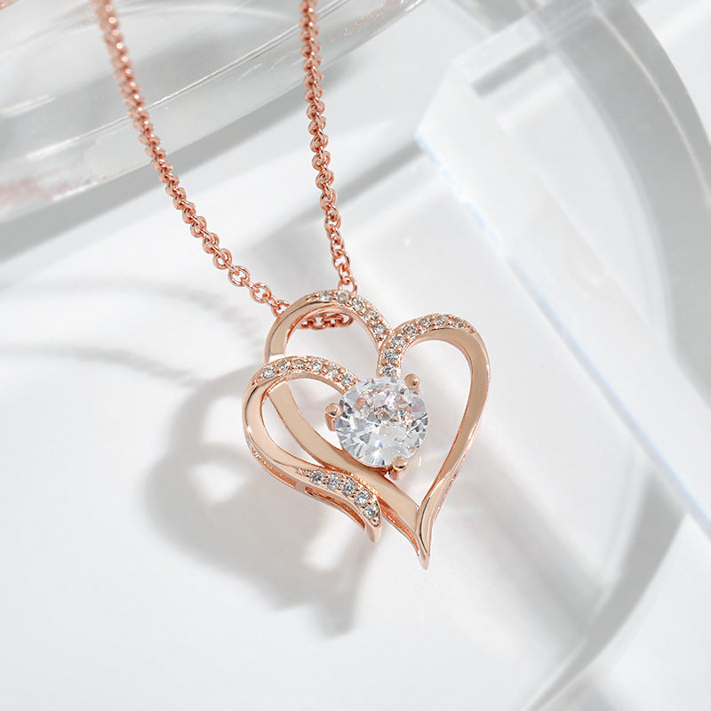 Zircon Double Love Necklace with Rhinestones 💖 Sparkling heart-shaped design for timeless elegance!