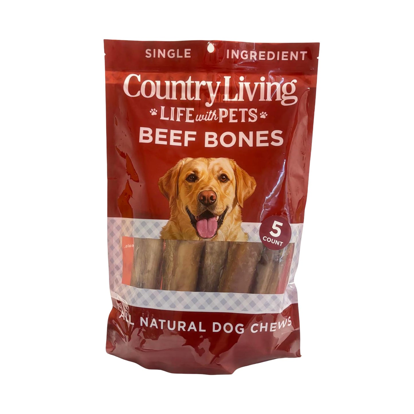 Country Living 5”-6” Beef Center Cut Bones for Dogs – 5 Count Bag – All-Natural, Long-Lasting Dog Chews – Single-Ingredient, High-Protein, Rawhide-Free – Supports Dental Health