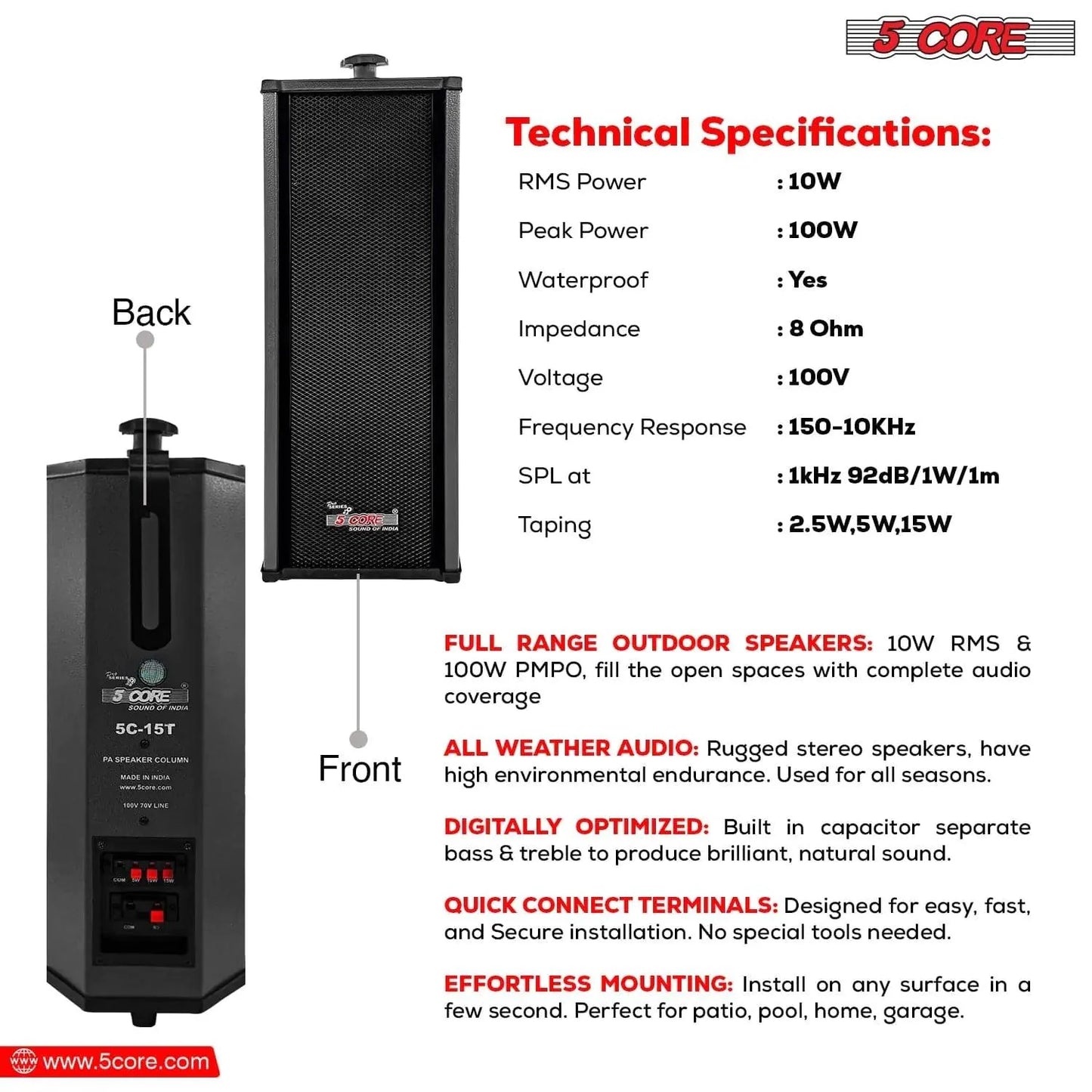 5Core 100W Indoor/Outdoor Stereo Speakers