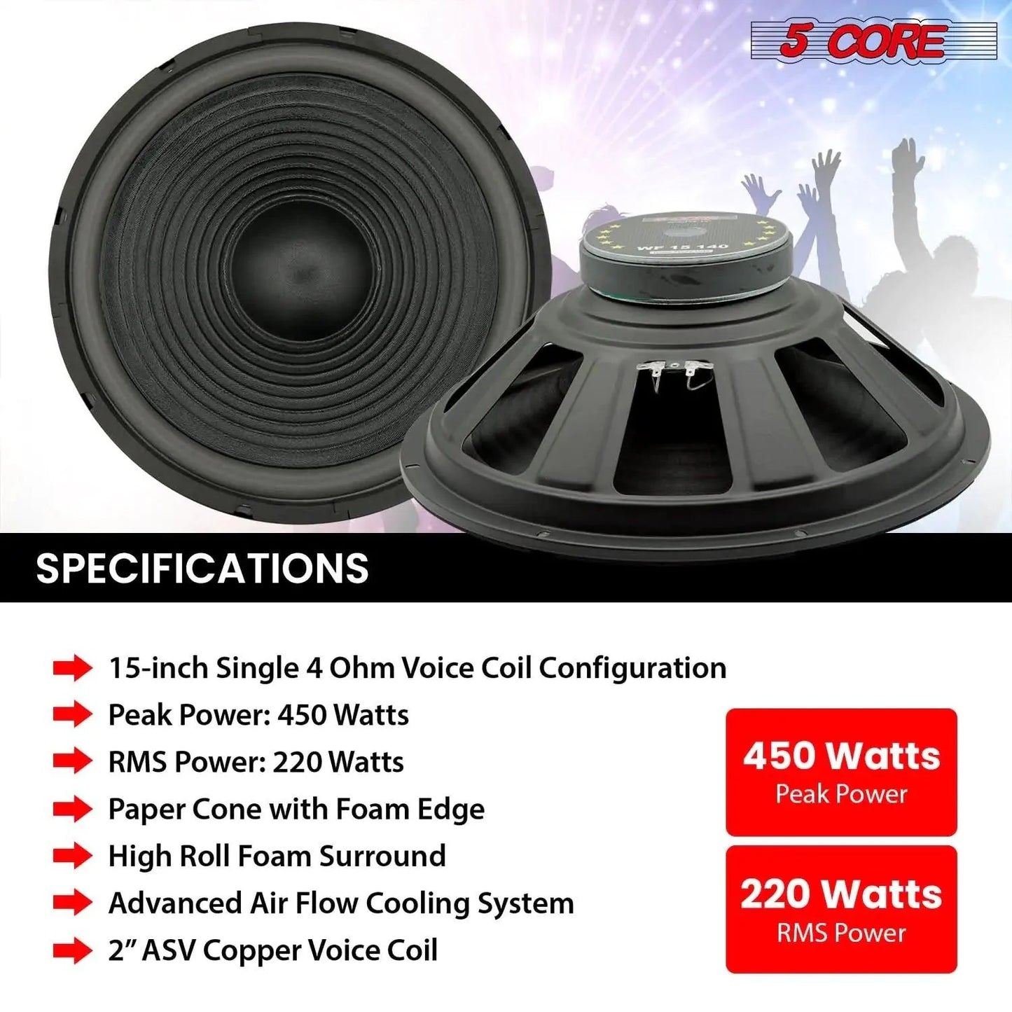 5Core Max Bass 15 Inch Subwoofer 450W 4Ohm
