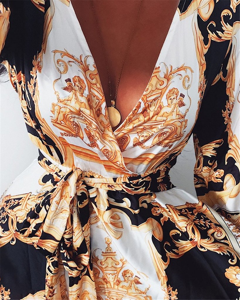Chic Vintage Floral Evening Dress with V-Neck