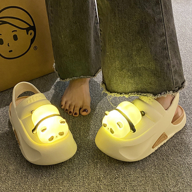 Cute Slipper With Panda Lamp Summer Sandals Femme Light Funny Woman Slippers Shoes Women