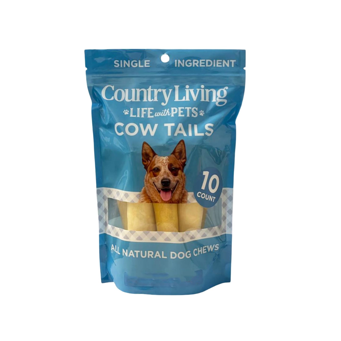 Country Living 5”-7” Cow Tails Dog Chews – 10 Count Bag – All-Natural, Single-Ingredient, Long-Lasting Beef Chews – High-Protein, Grain-Free – Promotes Dental Health