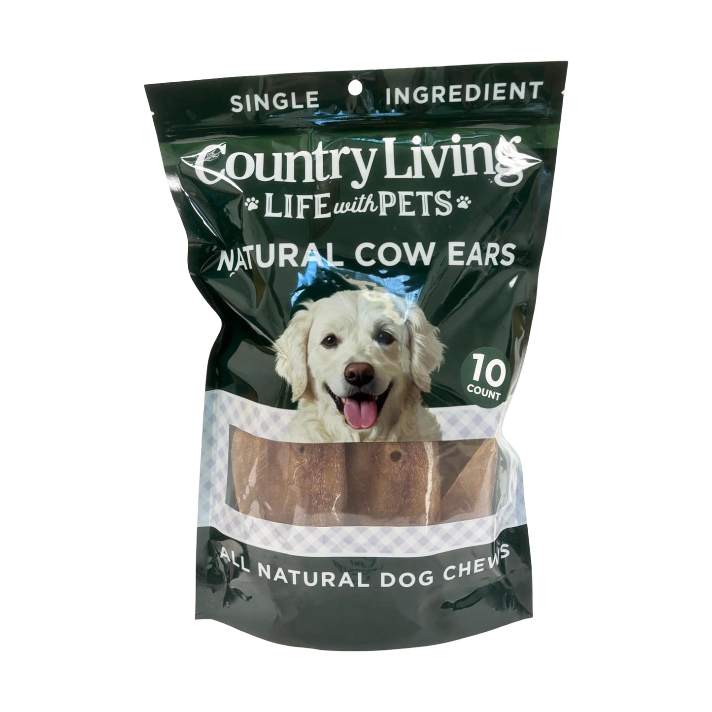 Country Living Natural Cow Ears Dog Chews – 10 Count Bag – All-Natural, Single-Ingredient, Long-Lasting Dog Chews – High-Protein, Low-Fat, Rawhide-Free – Supports Dental Health