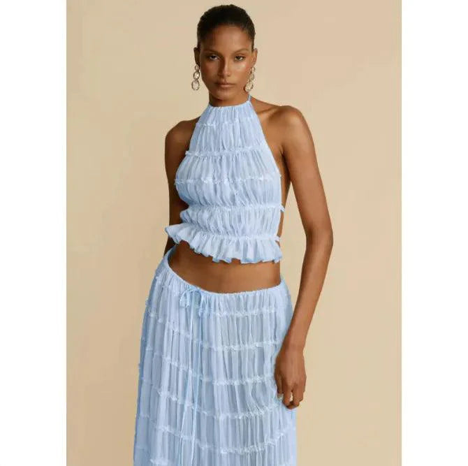 2-Piece Chic Halter Dress Suit Set