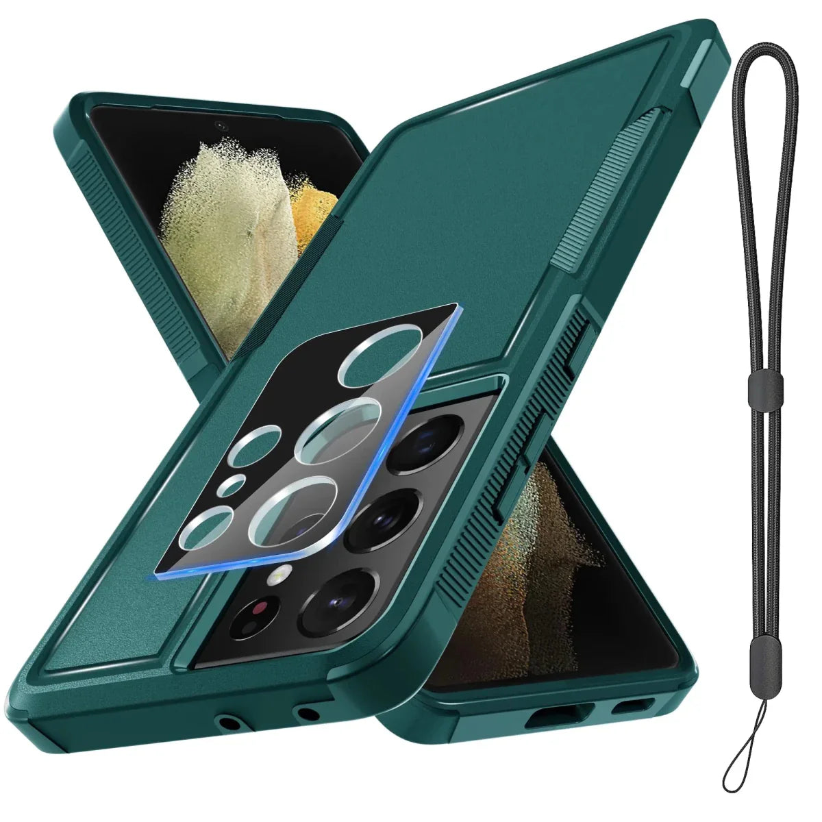 Samsung Galaxy S21 Ultra Rugged Full Body Case with Glass & Lanyard