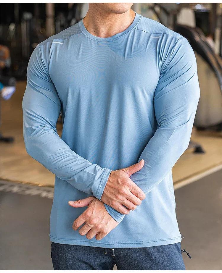 Men's Sports Fitness Long Sleeve Outdoor Badminton Quick Dry Training Shirt Casual Thin Running Top Bodybuilding Sportswear