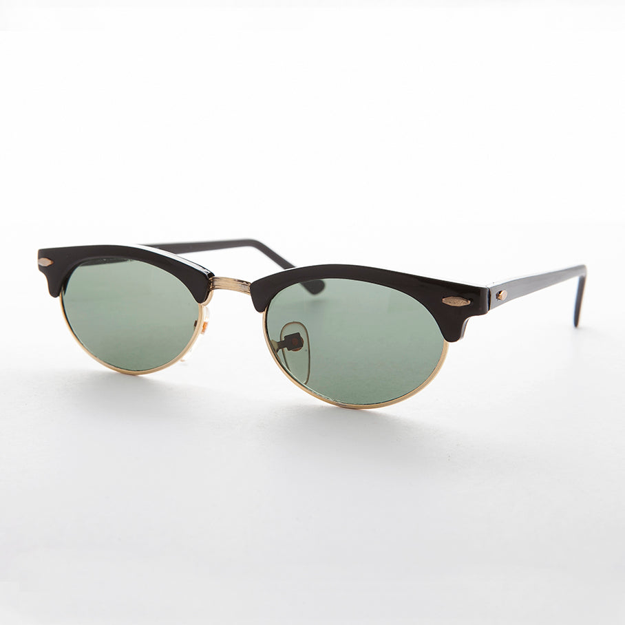 Oval Horn Rim Vintage Sunglass with Glass Lens - Shelby