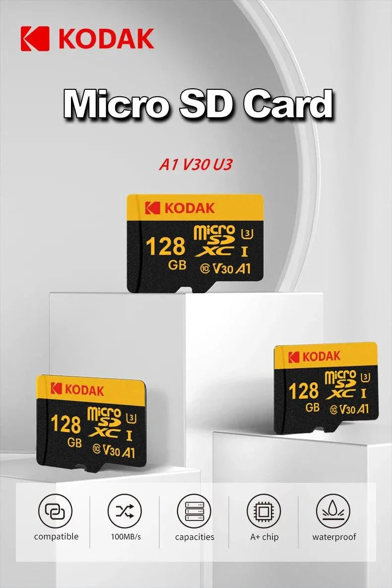 KODAK Micro SD Memory Card 64gb TF Flash 32gb Class10 SD Cards 128gb 256gb 512gb U3 V30 A1 Storage Card for Car Camera PC Phone