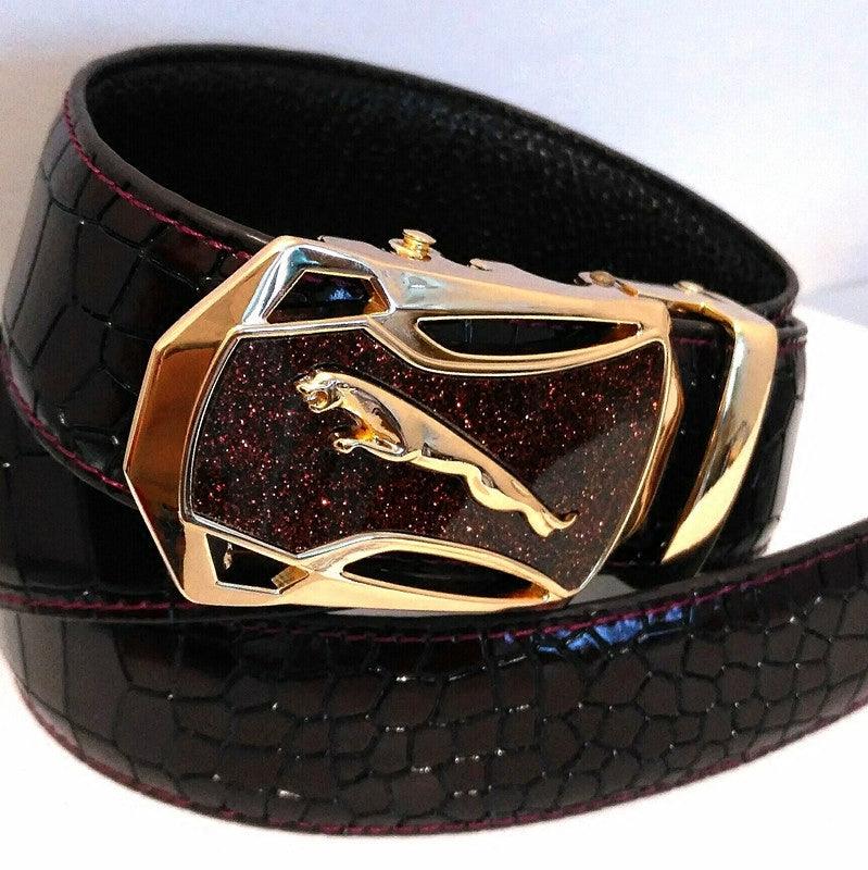 Leopard Sports Car Men's Automatic Buckle Genuine Leather Belt Crocodile Pattern First Layer Cattlehide Leather Fashion Youth Belt Business Belt Men