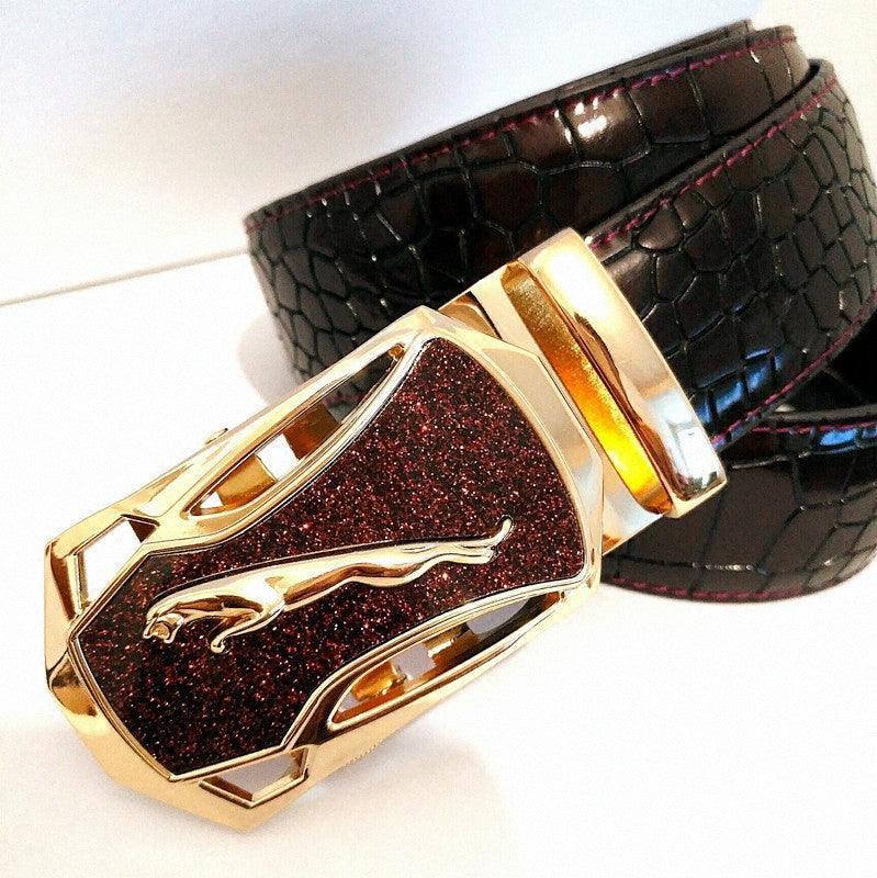 Leopard Sports Car Men's Automatic Buckle Genuine Leather Belt Crocodile Pattern First Layer Cattlehide Leather Fashion Youth Belt Business Belt Men