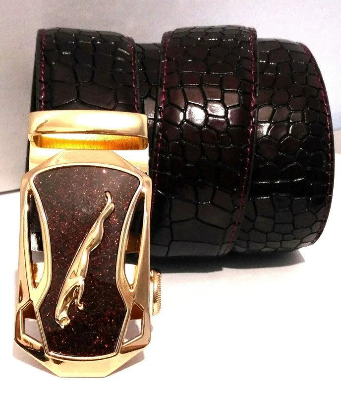 Leopard Sports Car Men's Automatic Buckle Genuine Leather Belt Crocodile Pattern First Layer Cattlehide Leather Fashion Youth Belt Business Belt Men