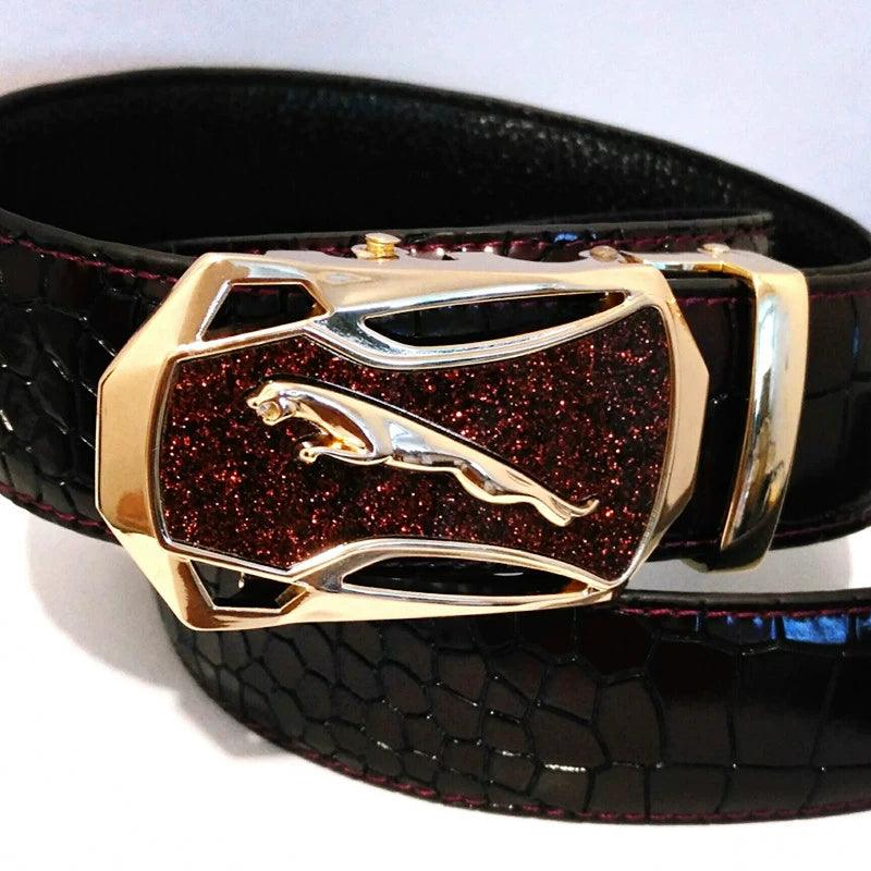 Leopard Sports Car Men's Automatic Buckle Genuine Leather Belt Crocodile Pattern First Layer Cattlehide Leather Fashion Youth Belt Business Belt Men