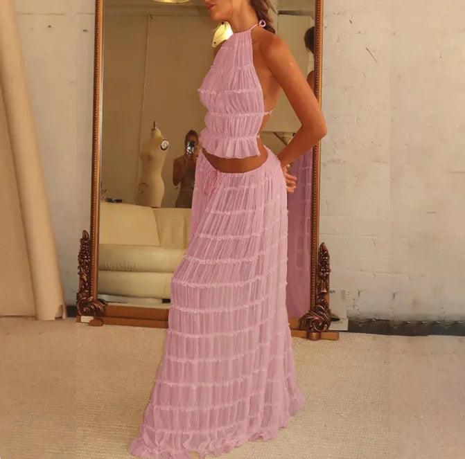 2-Piece Chic Halter Dress Suit Set