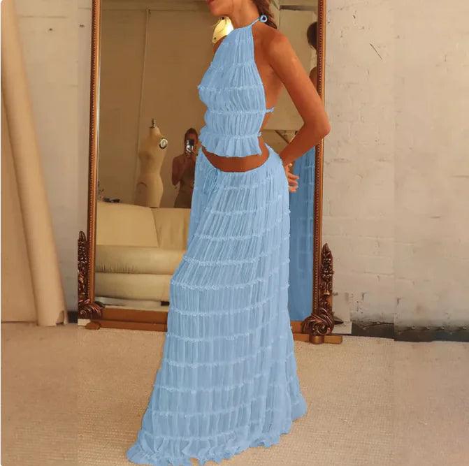 2-Piece Chic Halter Dress Suit Set