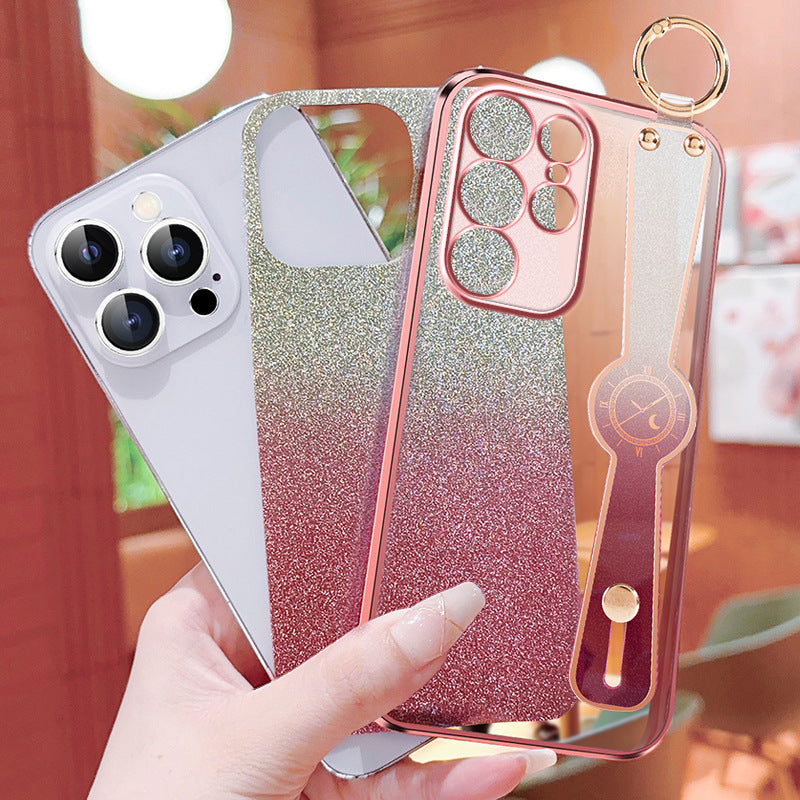 Gradient Glitter Wristband Cross Body Lanyard Phone Case