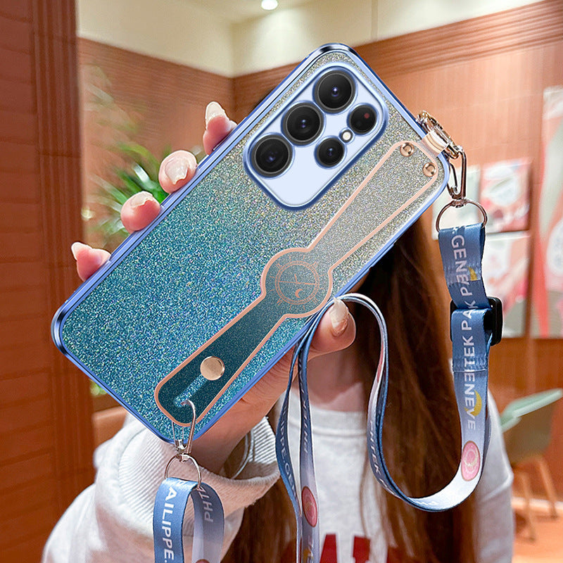 Gradient Glitter Wristband Cross Body Lanyard Phone Case