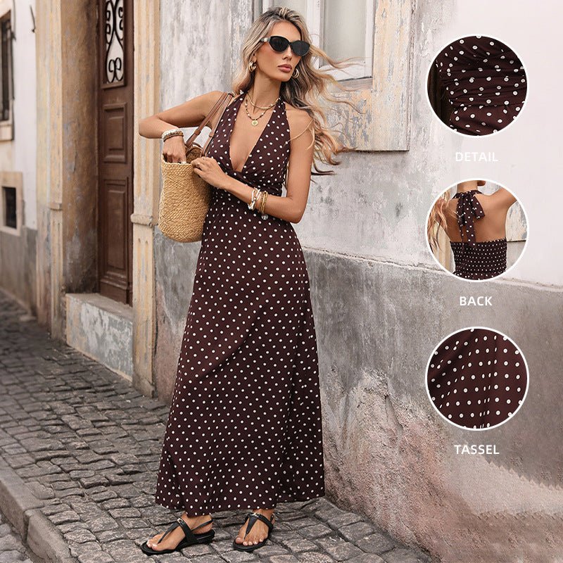 Casual Dot Slim V-neck Long Dresses For Women 2026 Fashion Summer Women's A-Line Midi Dress Elegant Vintage Dresses
