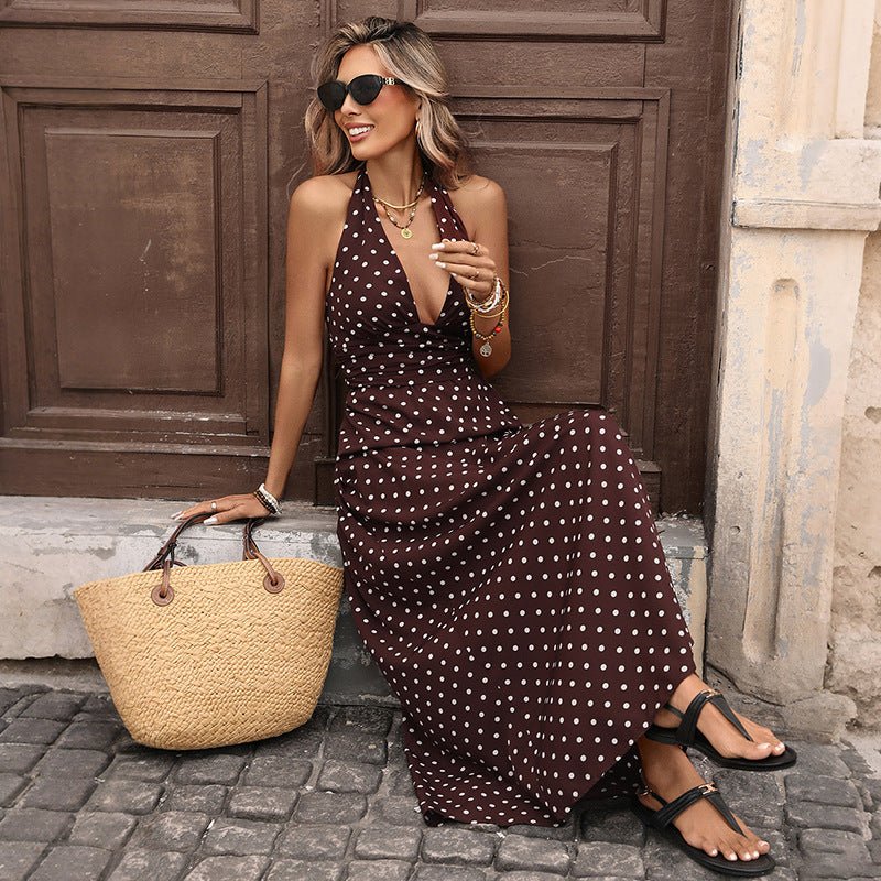 Casual Dot Slim V-neck Long Dresses For Women 2026 Fashion Summer Women's A-Line Midi Dress Elegant Vintage Dresses