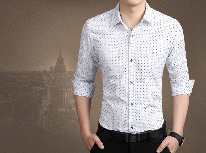 Men's Polka Dot Long-Sleeve Dress Shirt - Plus Size M-5XL