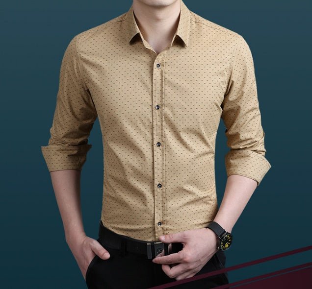 Men's Polka Dot Long-Sleeve Dress Shirt - Plus Size M-5XL
