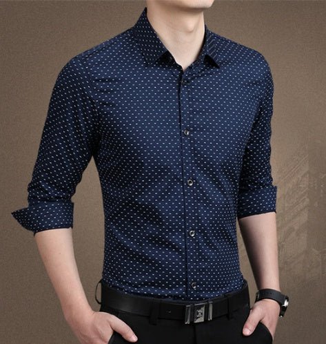 Men's Polka Dot Long-Sleeve Dress Shirt - Plus Size M-5XL