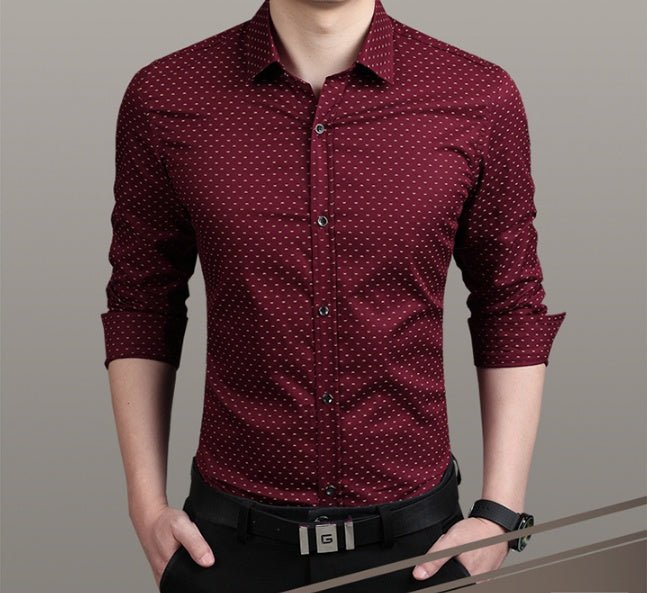 Men's Polka Dot Long-Sleeve Dress Shirt - Plus Size M-5XL