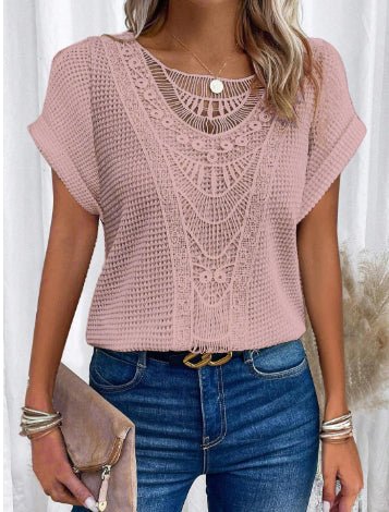 Summer Hollow Out Short-sleeved T-shirt Fashion Ethnic Style Tops Women's Clothing